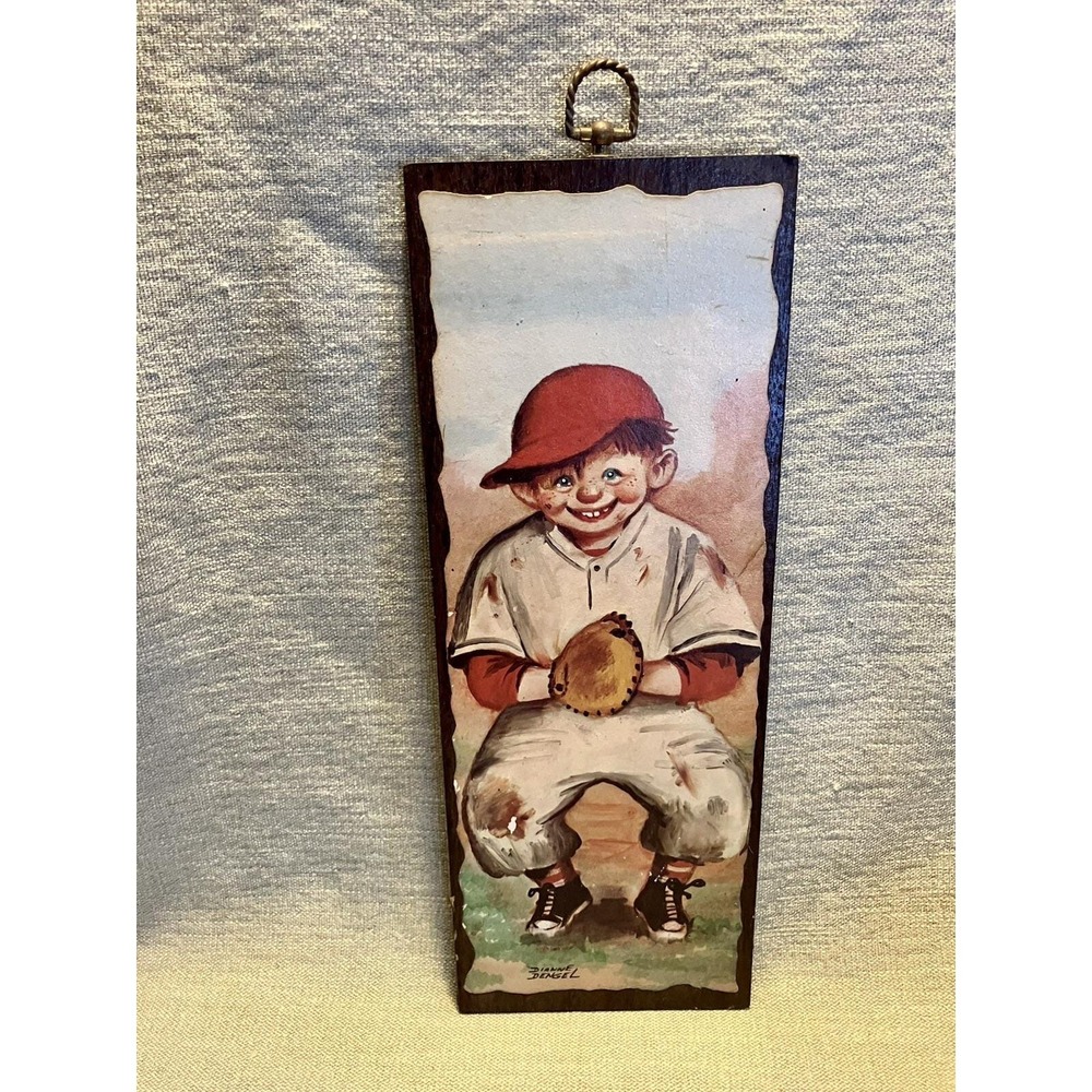 Dianne Dengel Vintage Baseball Boy Wooden Wall Plaque Art Decor 15.5x5.5